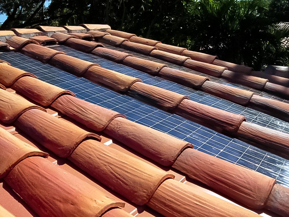 Solar panels on the roof of a house.